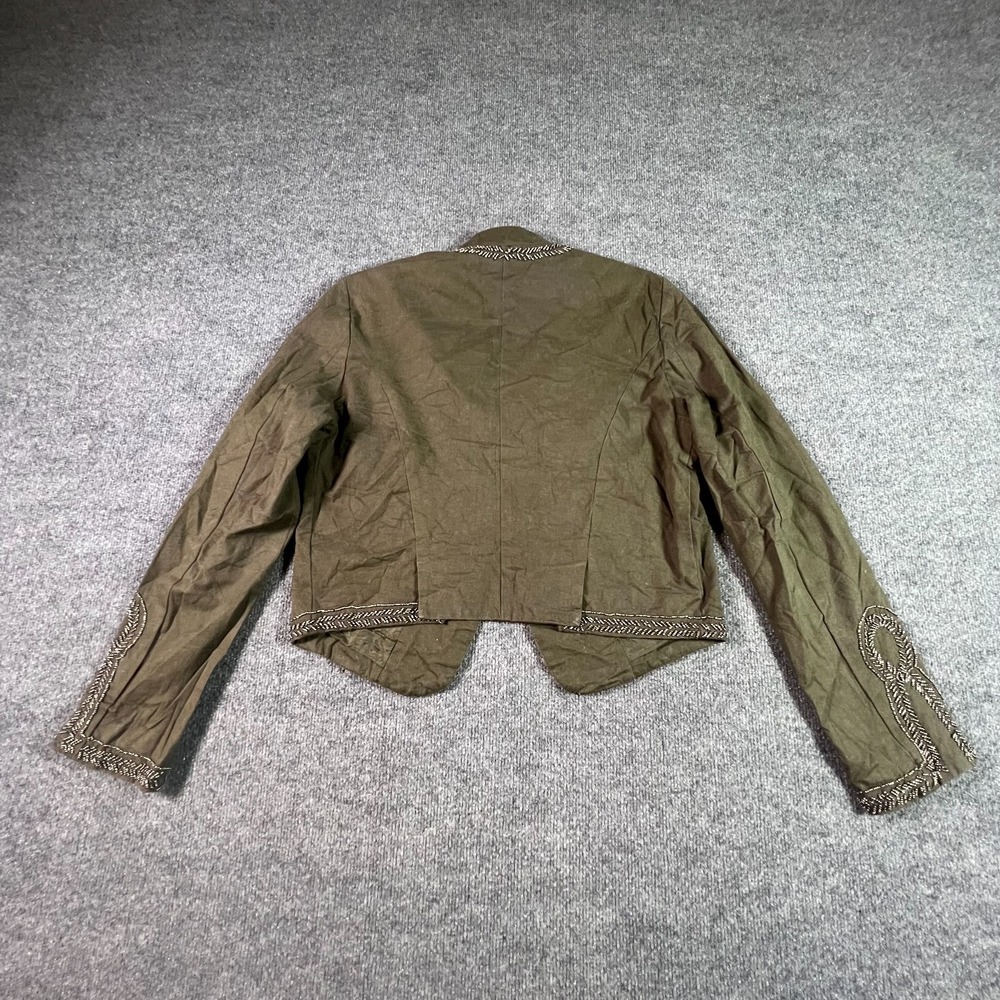 Free People Brown Cotton Beaded Bohemian Military Style Jacket Womens Large - Picture 14 of 15